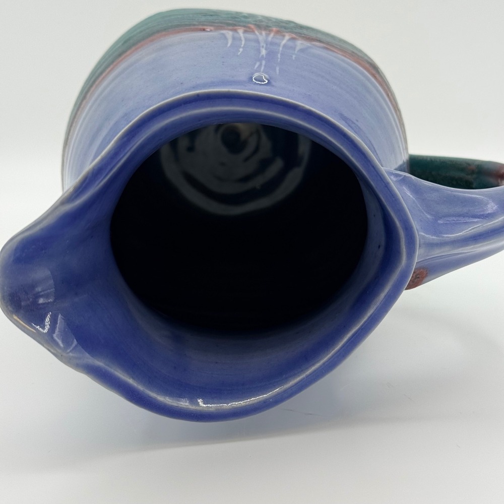 Vintage Studio Pottery Pitcher Turquoise Periwinkle Oxblood Art Pottery Vase - Picture 5 of 8